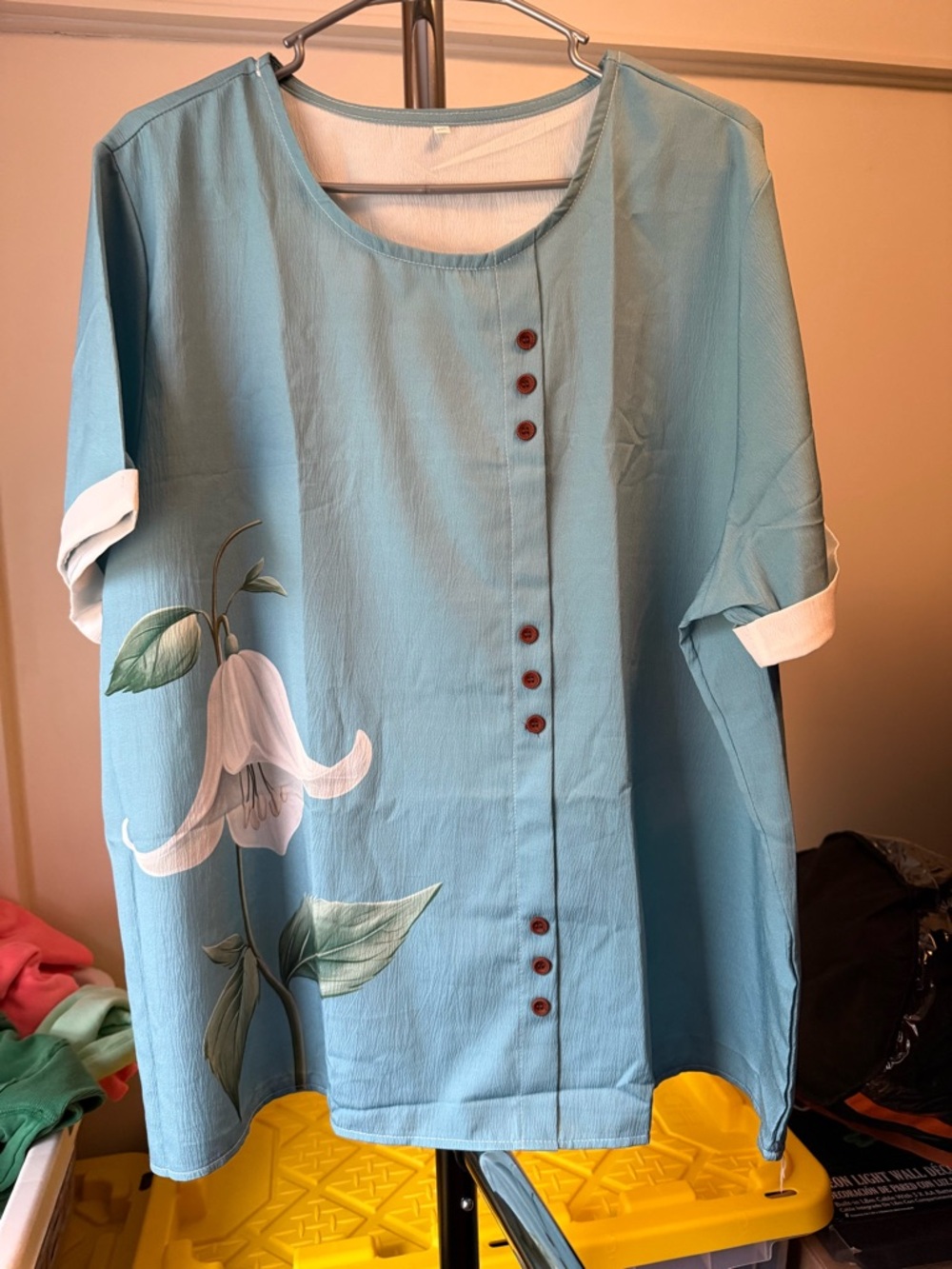 Light Blue Floral Button-Up Tunic
